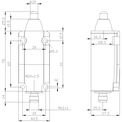 Position switch metal housing 40 mm EN 50041 rounded plunger