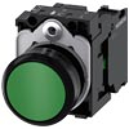 Pushbutton 22 mm round plastic green pushbutton flat momentary contact
