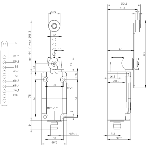 Position switch with twist lever with highgrade steel roller metal housin