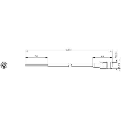 Connecting cable 8pin free cable end 15 m long straight M12 socket 2A an