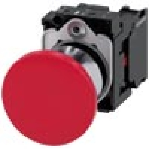 Mushroom pushbutton 22 mm round metal shiny red 40mm latching pullto