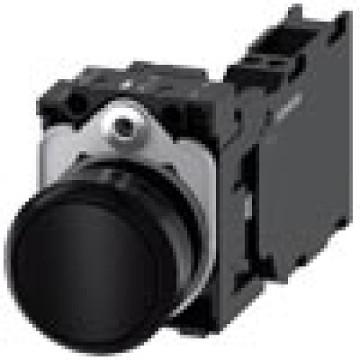 Pushbutton, 22 mm, round, plastic, black, pushbutton, flat, momentary contact...