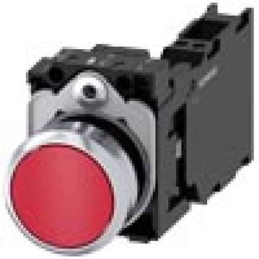 Pushbutton 22 mm round metal shiny red pushbutton flat momentary cont