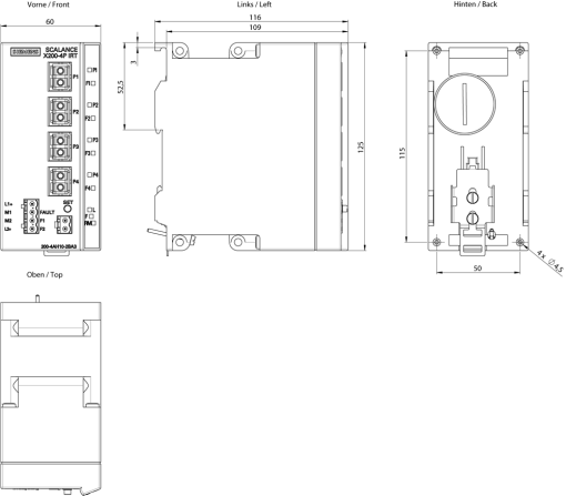 SCALANCE X2004P IRT managed Layer 2 switch 4x POF SC RJ
