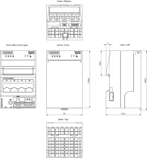 SCALANCE XF204IRT managed Layer 2 flat switch 4x RJ45