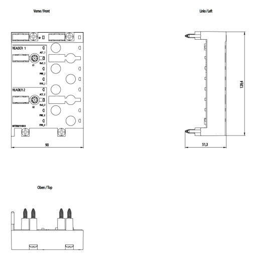 RFID connection block for RF170C connection of 2 readers using M12 RS422RS232