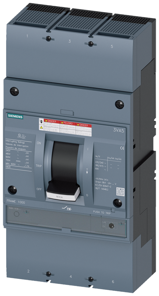 Circuit breaker 3VA5 UL frame 800 breaking capacity class H 65 kA  480 V 3pole