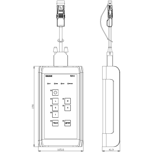 TD500 test device incl. 2 connecting cables PC-TD500, 3VA-TD500 external powe...