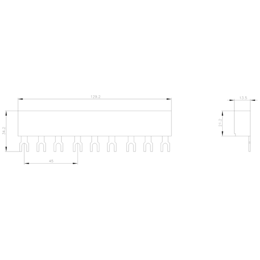 3-ph. busbars modular spacing 45 mm for 3 switches, connections in fork shape