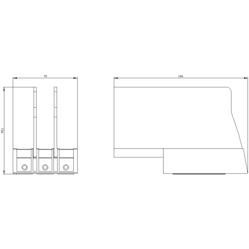 Terminal block with phase barriers for circuit breaker S3