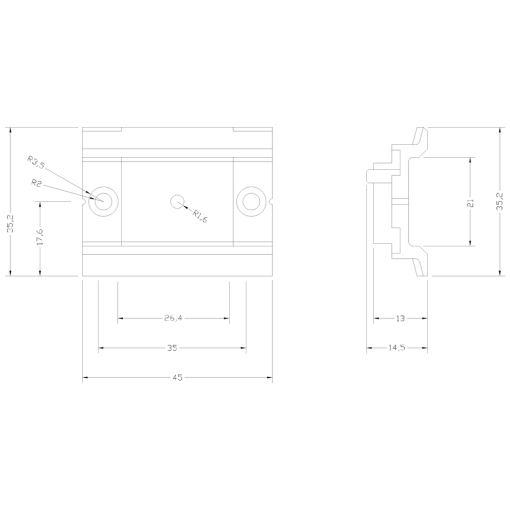 DIN rail 45 mm for mounting on 3-phase busbars 3RV1917-14