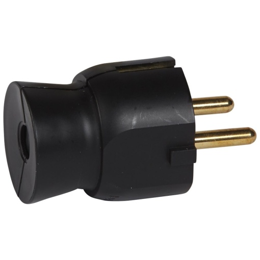 Ficha macho 2PT - Schuko - Saída frontal - preto