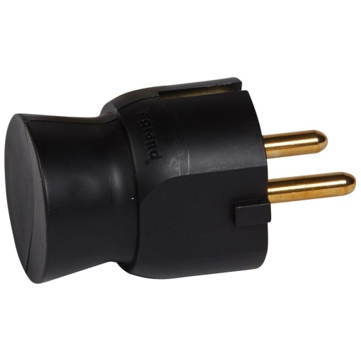 Ficha macho 2PT - 16 A - Schuko - Saída lateral - preto