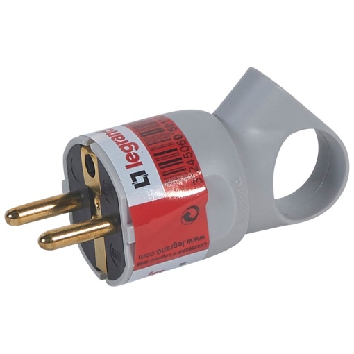 Ficha macho 2PT - 16 A com anel de extração - cinzento