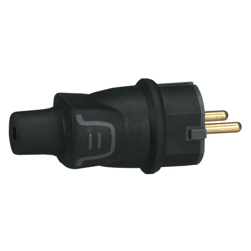 Ficha Macho 2PT - 16 A - borracha - Preta IP 44, com cerra-cabos de parafusos