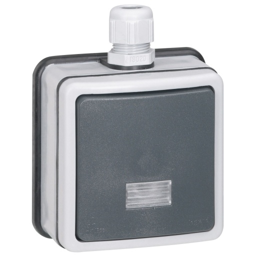 Plexo 66 - Botão de pressão c visor 6A NANF - Monobloco -Saliente - Cinzento