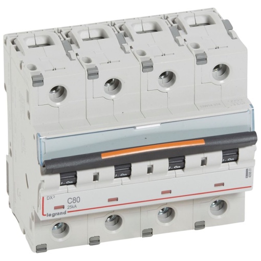 Disjuntores DX3 - 25kA - 4P - 400 V - 80 A - curva C - 4 módulos