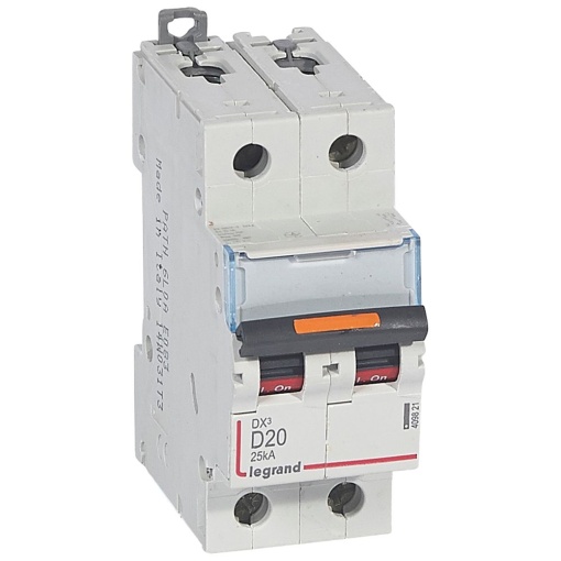 Disjuntores DX3 - 25kA - 2P - 230400 V - 20 A - curva D - 2 módulos