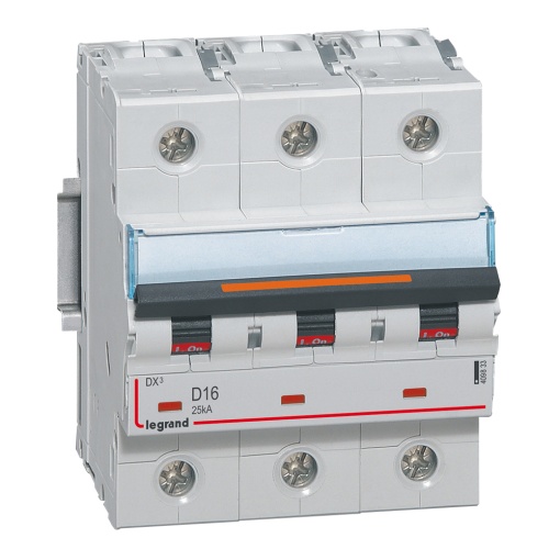 Disjuntores DX3 - 25kA - 3P - 400 V - 16 A - curva D - 4,5 módulos
