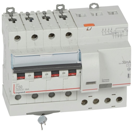 Disjuntor DX³ 6000 - 10 kA - 4P - 400 V - 50 A - 30 mA - tipo AC