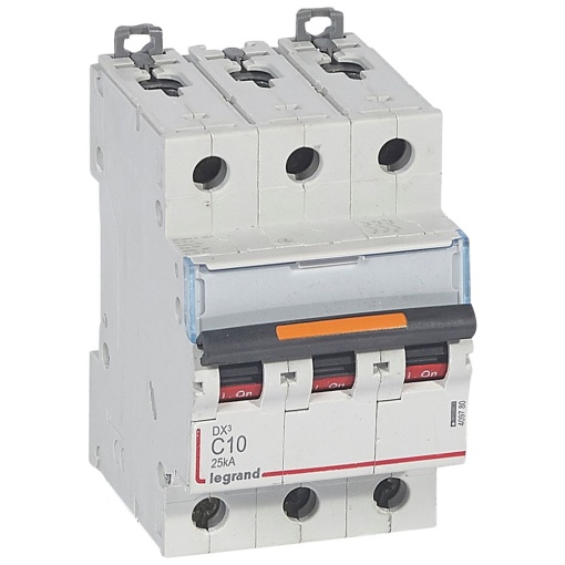 Disjuntores DX3 - 25kA - 3P - 400 V - 10 A - curva C - 3 módulos