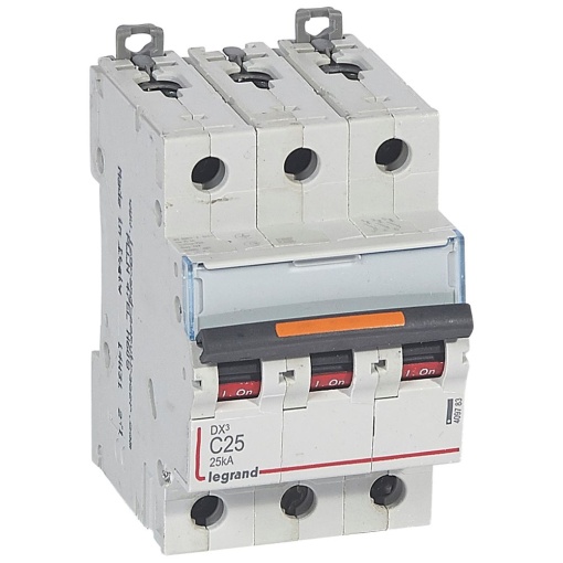 Disjuntores DX3 - 25kA - 3P - 400 V - 25 A - curva C - 3 módulos