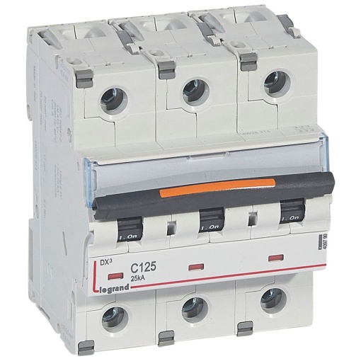 Disjuntores DX3 - 25kA - 3P - 400 V - 125 A - curva C - 4,5 módulos