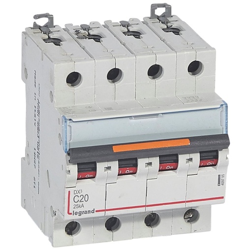 Disjuntores DX3 - 25kA - 4P - 400 V - 20 A - curva C - 4 módulos