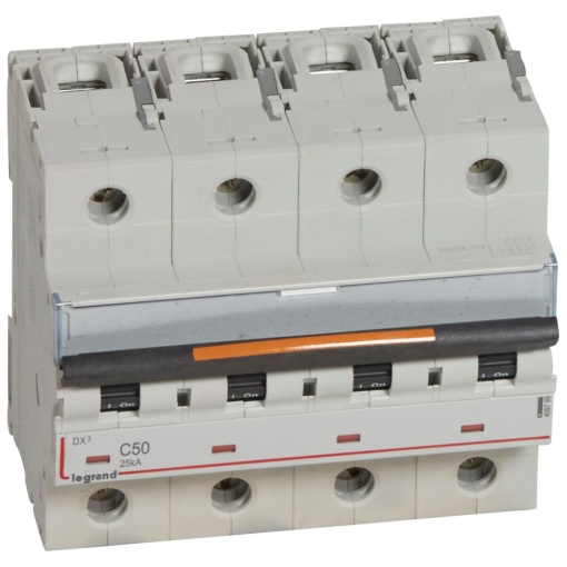 Disjuntores DX3 - 25kA - 4P - 400 V - 50 A - curva C - 4 módulos