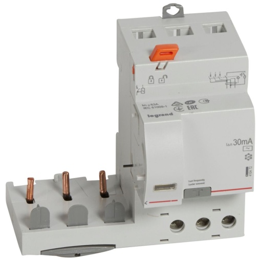 Bloco dif. adaptável DX3 p disj. 1Mpólo 3P - 400 V - 63A - 30mA - tipo AC