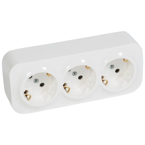 Forix saliente IP 21 - Tomada 3x2PT Schuko cobturadores -16A-250V-Branco