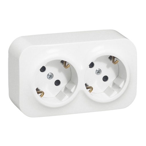 Forix saliente IP 21 - Tomada 2 x 2PT Schuko com obturadores -16A-250V-Branco