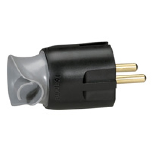 Ficha 2PT - 16 A - Schuko - orientação de cabo - pretocinza