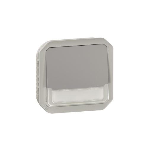 Plexo IP 55 componível - Botão simples NA  NF luminoso porta-etiqueta, Cinze