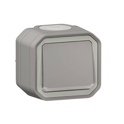 Plexo IP 55 monobloco saliente - Botão simples luminoso, Cinzento