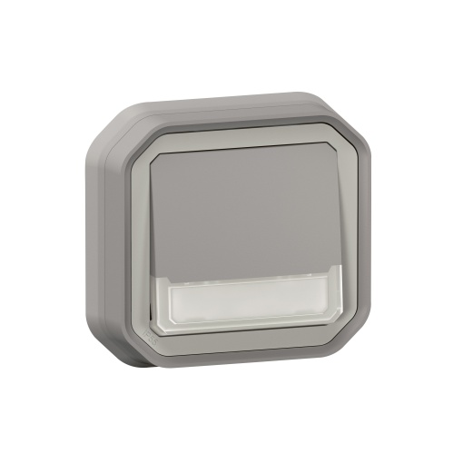 Plexo IP 55 monobloco encastrar - Botão simples luminoso porta-etiqueta, Cinzen