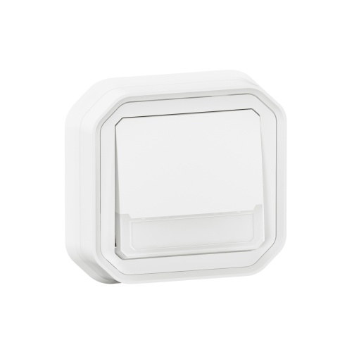 Plexo IP 55 monobloco encastrar - Botão simples luminoso porta-etiqueta, Branco