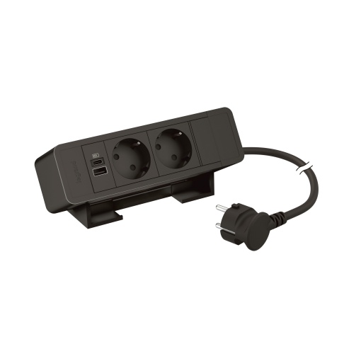 Incara On Desk - 2 tomadas 2PT Schuko  1 USB Tipo-A  1 USB Tipo-C 15W - Preto