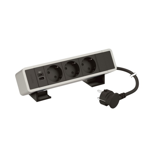 Incara On Desk - 3 tomadas 2PT Sch. 1 USB Tipo-A  1 USB Tipo-C 15W - Alumínio