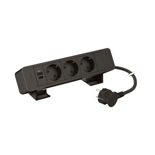 Incara On Desk - 3 tomadas 2PT Schuko  1 USB Tipo-A  1 USB Tipo-C 15W - Preto