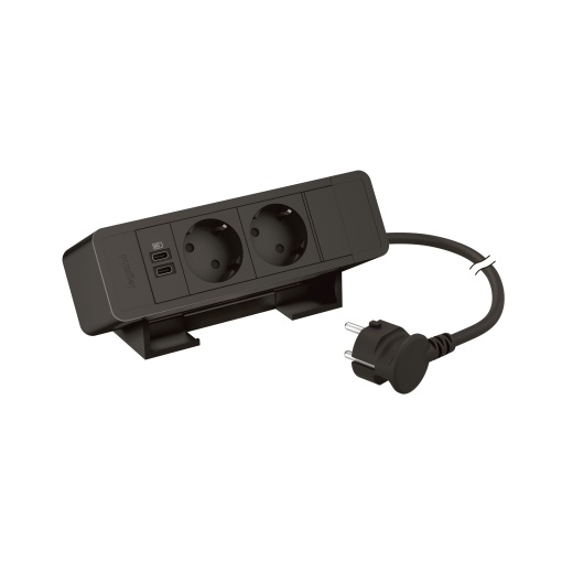 Incara On Desk - 2 tomadas 2PT Schuko  2 USB Tipo-C 15W - Preto