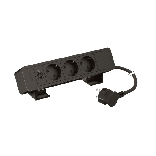 Incara On Desk - 3 tomadas 2PT Schuko  2 USB Tipo-C 15W - Preto