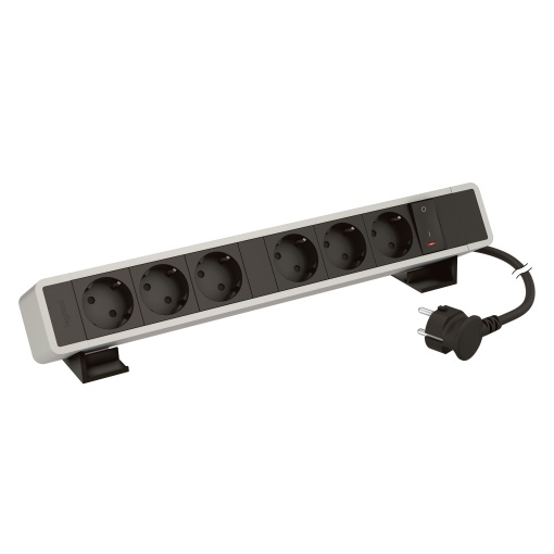 Incara On Desk - 6 tomadas 2PT Schuko  1 interruptor geral luminoso - Alumínio