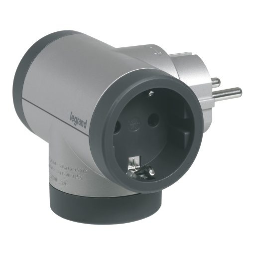 Ficha múltipla 2 x 2PT de saída lateral rotativa c USB - AlumínioCinzento esc