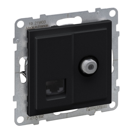 Suno - Tomada mista TV-F  RJ45 Cat. 6 UTP, Preto mate