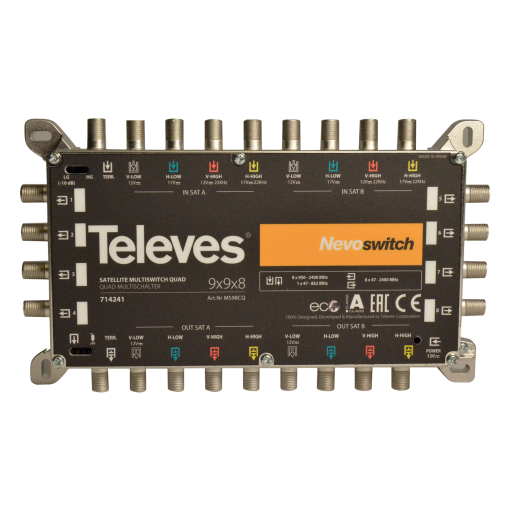 NevoSwitch equipped with 9 QUAD inputs and 8 outputs