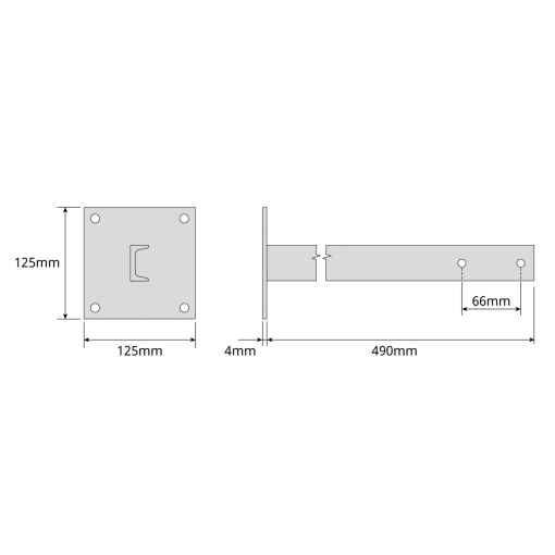 Suporte recto com perfil em ''U'', 500mm Zinco  RPR