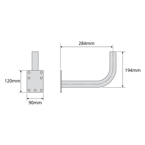 Suporte ''L'' 284x194mm, Ø35mm Zinco  RPR
