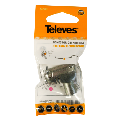 Elbowed PROEasyF IEC connector with class A shielded Universal Ø 5...7.5 mm