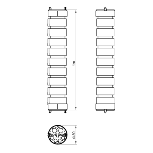 Guia articulada fechada Unex 1 m, em PC cor grafite semitransparente